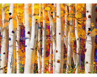 Abstract Trees Print,Aspen Trees Giclée Print: Colorado Landscape by Teri Rowan,Abstract Landscape,Modern Wall Art,Contemporary Autumn decor
