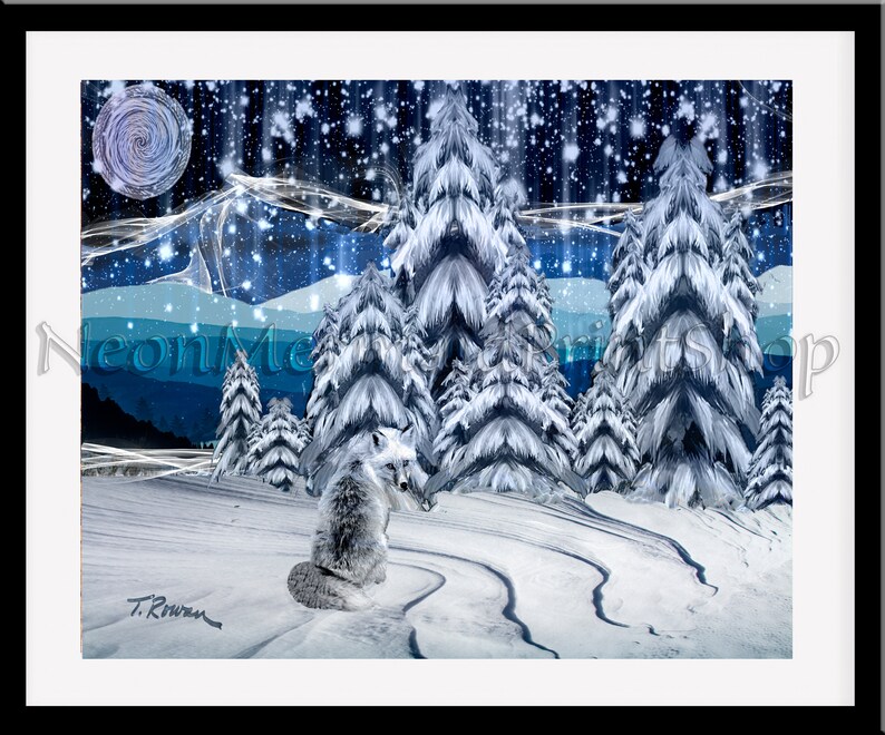 Solstice Art,Christmas Art,Holiday Art,Solstice Print,Christmas Print,Holiday Wall Decor,Winter Landscape,Picture of Fox,Snow,Winter,Trees image 4