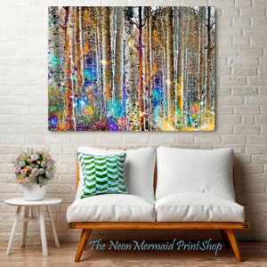 Abstract forest wall art Aspen Tree print Vivid wall decor Colorful forest Surreal Modern art Living room decor Abstract tree metal wall art image 6