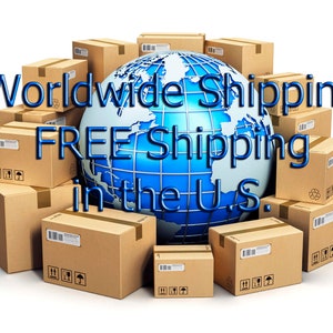 May include: A blue globe surrounded by cardboard boxes. The text "Worldwide Shipping FREE Shipping in the U.S." is displayed on the image.