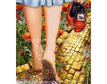 Wizard of Oz Fine Art Print or Metal Print,Ruby Slippers, Dorothy and Toto Fairytale Art,Yellow Brick Road,Wicked decor,Dorothy Gale Print
