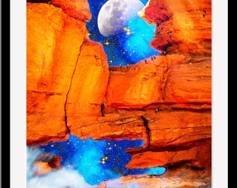 Colorado Art,Garden of the Gods,Full Moon,Colorado Photography,Garden of the Gods Art,Colorado Wall Decor,Full Moon Art,Photo of Moon,Stars