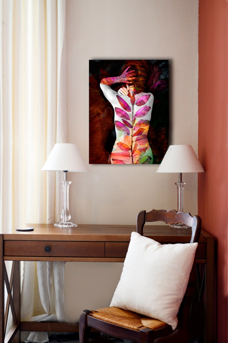 Fine Art Photography of Woman with Leaves Figurative Art,Romantic Bedroom Art Valentines's Day Gift,Pink Art,Bedroom Decor Nude with Leaves image 9