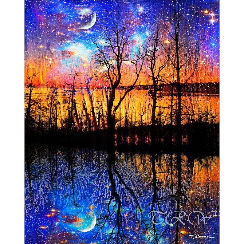 Surreal Landscape,Colorado Art,Colorful Abstract Landscape,Giclee Prints,Celestial Fantasy Art,Moon Tree Stars Sunset Art,Large Metal Prints image 5