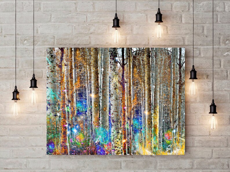 Abstract forest wall art Aspen Tree print Vivid wall decor Colorful forest Surreal Modern art Living room decor Abstract tree metal wall art image 2