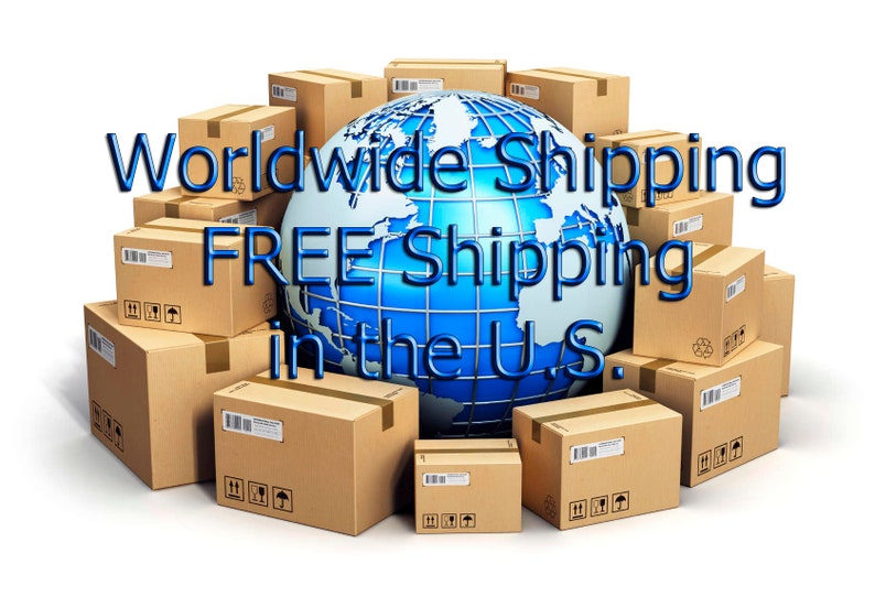 May include: A blue globe surrounded by brown cardboard boxes. The image includes the text "Worldwide Shipping FREE Shipping in the U.S.", suggesting international shipping options and free shipping within the U.S.
