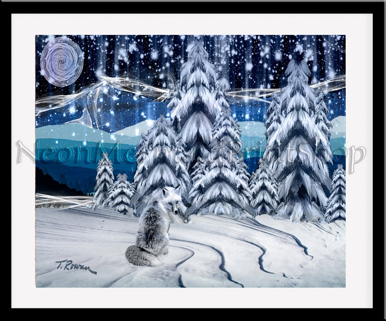 Solstice Art,Christmas Art,Holiday Art,Solstice Print,Christmas Print,Holiday Wall Decor,Winter Landscape,Picture of Fox,Snow,Winter,Trees image 7