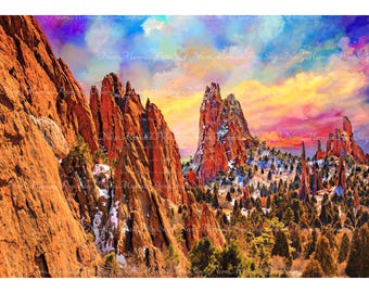 Garden of the Gods Fine Art Print or Metal Print: Colorado Sunrise Art,Mountain Sunset Wall Decor,Colorful Living Room Art,Housewarming Gift