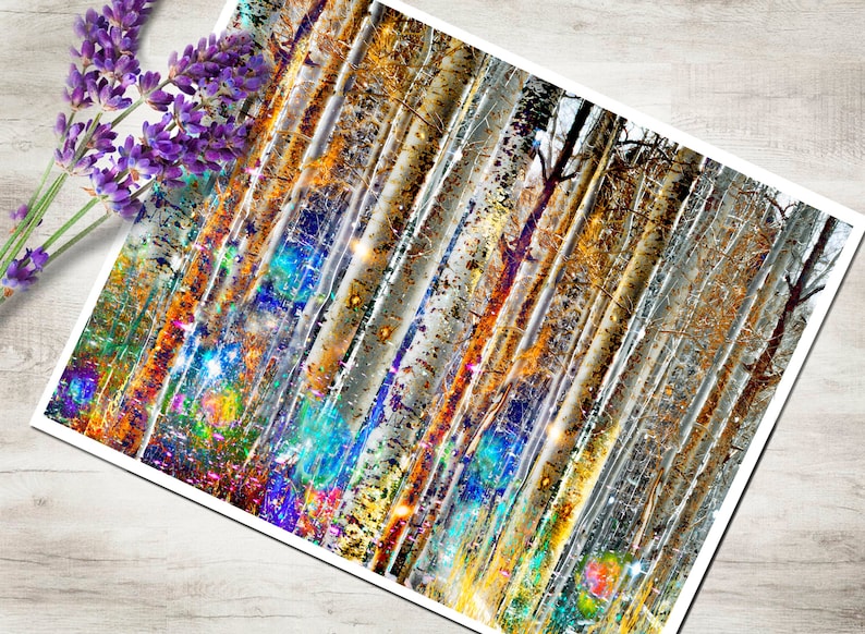 Abstract forest wall art Aspen Tree print Vivid wall decor Colorful forest Surreal Modern art Living room decor Abstract tree metal wall art image 1