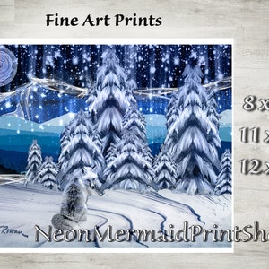 Solstice Art,Christmas Art,Holiday Art,Solstice Print,Christmas Print,Holiday Wall Decor,Winter Landscape,Picture of Fox,Snow,Winter,Trees image 5