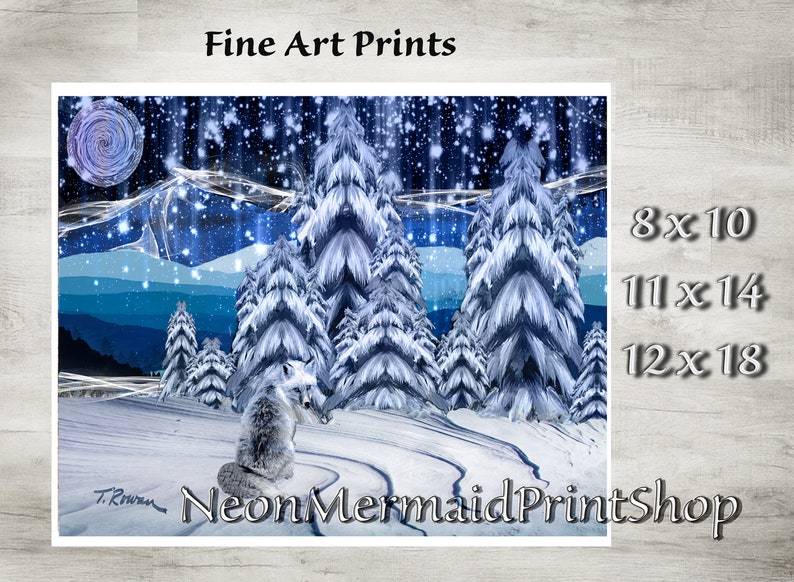 Solstice Art,Christmas Art,Holiday Art,Solstice Print,Christmas Print,Holiday Wall Decor,Winter Landscape,Picture of Fox,Snow,Winter,Trees image 5