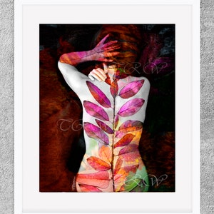 Fine Art Photography of Woman with Leaves Figurative Art,Romantic Bedroom Art Valentines's Day Gift,Pink Art,Bedroom Decor Nude with Leaves image 2