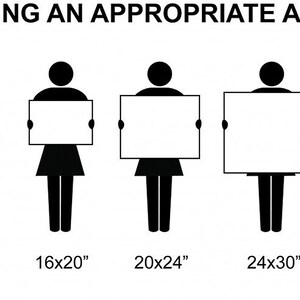 May include: A guide to choosing the appropriate art size for your home or office. The image shows six different sizes of art, ranging from 8x10 inches to 30x40 inches.