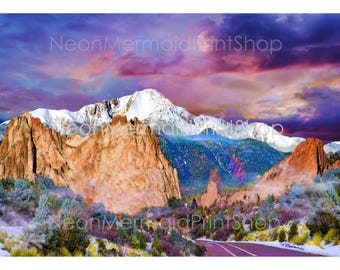Mountain Sunset Over Pikes Peak-Garden of the Gods–Colorado Landscape Fine Art Print-Rocky Mountain Wall Art-Nature Photography-Metal Print