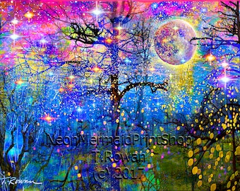 Abstract Full Moon Giclee Print: Fantasy Forest Art