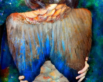 Mermaid Art,Mermaid Art Print,Metal Print,Blue Mermaid,Purple Mermaid,Fantasy Art,Fairytale Art,Winged Mermaid,Woman with Wings,Angel Art