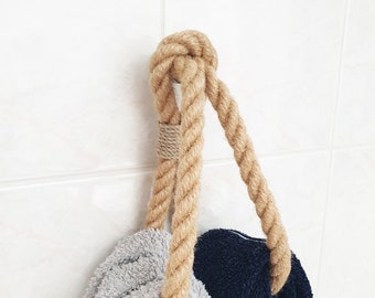 Handtuchhalter, Badetuchhalter aus 100% Natur-Jute Seil mit Edelstahlaufhänger – Doppelter Handtuchring ideal für Küche, Bad und Gäste WC