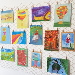 Photo net made of 100% cotton ideal for hanging up many photos creatively | Decorative net with rustic wooden clips | Fishing net, photo rope