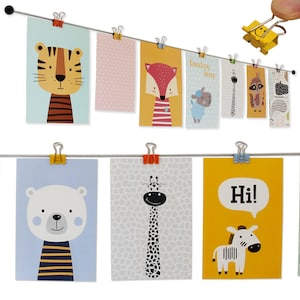 Cuerda para fotos con pinzas metálicas de colores en diseño de emoticonos: cuerda para fotos, cuerda para imágenes, ideal para colgar rápidamente fotos, postales y fotos de niños.