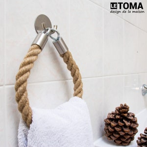 Porta carta igienica, porta asciugamani in corda di iuta in acciaio inox dal design vintage, porta carta igienica per WC, bagno, autoadesivo, senza foratura