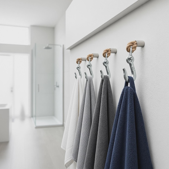 Vielseitige Metall-Wandhaken | Perfekt für Garderobe, Handtücher & Badetücher | Kleiderhaken mit Juteseil | Made in Germany