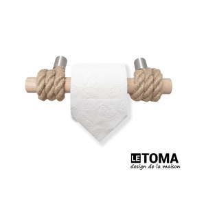 Toilet paper holder made of natural beech wood and jute rope with magnetic quick release | Toilet paper holder for guest toilets and bathrooms