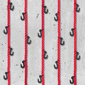 Hanging coat rack made of red rope with black hooks | Space-saving hanging coat rack | Coat rack rope for ceiling and wall | Made in Germany