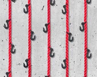 Hängende Garderobe aus rotem Seil mit schwarzen Haken | Platzsparende Hängegarderobe | Garderobenseil für Decke und Wand | Made in Germany