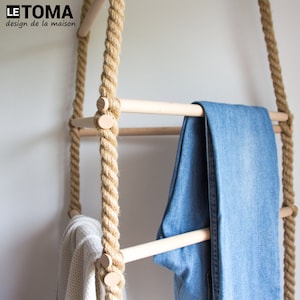 Wardrobe made of jute ropes with solid wood rungs in a unique design | hanging wardrobe | clothes rail | coat hook | Made in Germany