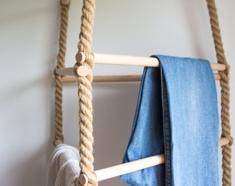 Wardrobe made of jute ropes with solid wood rungs in a unique design | hanging wardrobe | clothes rail | coat hook | Made in Germany