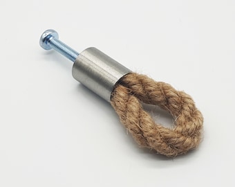 Furniture handle made of stainless steel with a loop made of jute rope - furniture knob jute cord knob - handle handmade in Germany