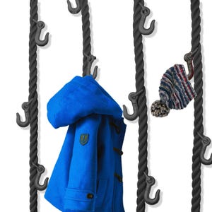Coat Rack Rope with Hooks Dark Black | Space-saving hanging wardrobe | Cloakroom rope for ceiling & wall | Rope wardrobe | Made in Germany