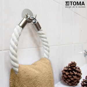 Toilettenpapierhalter, Handtuchhalter Seil Bauwolle Edelstahl im Vintage Design, Klopapierhalter WC, Badezimmer, selbstklebend, ohne Bohren