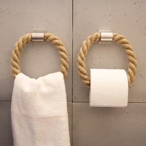 Toilettenpapierhalter aus Jute Seil | Handtuchhalter, Handtuchring aus Tau | Klopapierhalter selbstklebend, ohne Bohren | Made in Germany