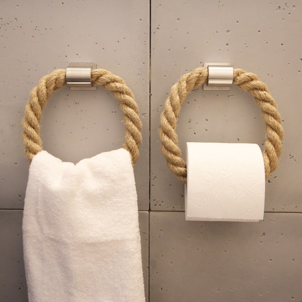 Jute rope toilet paper holder | Towel holder, rope towel ring | Toilet paper holder self-adhesive, without drilling | Made in Germany