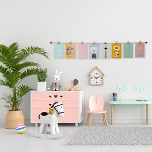 Corda para fotos com clipes de metal coloridos em design de smiley – corda para fotos, corda para fotos, ideal para pendurar fotos, cartões postais e fotos de crianças rapidamente