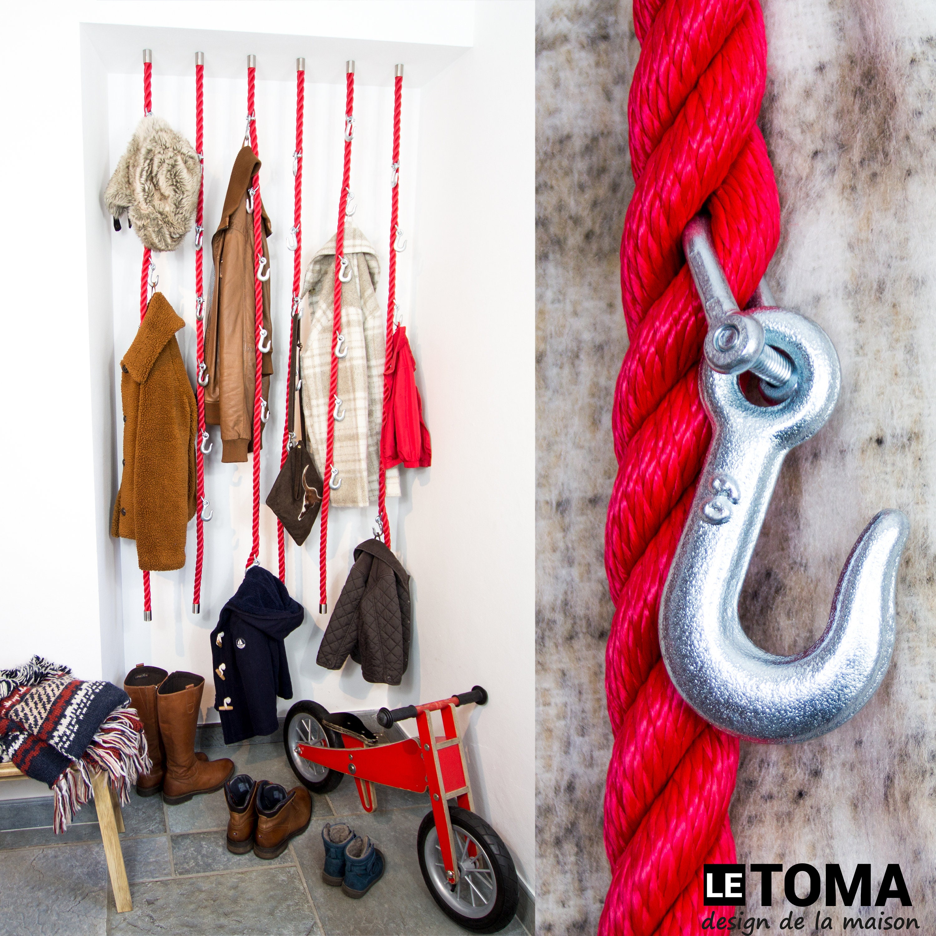 Rackl Robe Coat Rack Made of Red PP Rope With Hooks for Hanging on the Ceiling ...