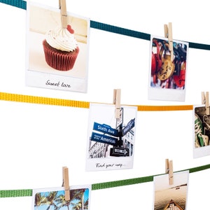 Corda per foto con clip in legno rustico | Nastro fotografico colorato, corda per foto, corda per foto, ideale per appendere tante foto, cartoline e immagini dei bambini