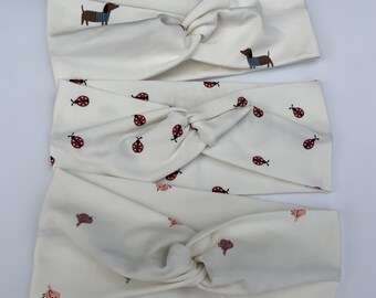 Cotton Jersey Twist Headband | Cream Mini Print Hairband | Boho Stretch Accessory