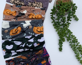 Cotton Jersey Twist Headband | Halloween Pumpkin Ghost Print, Boho Hair Accessory
