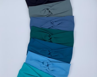 Blue Organic Cotton Jersey Twist Knot Headband | Soft Stretch Boho Hair Accessory