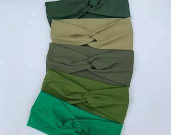 Green Organic Cotton Jersey Twist Knot Headband | Soft Stretch Boho Hair Accessory