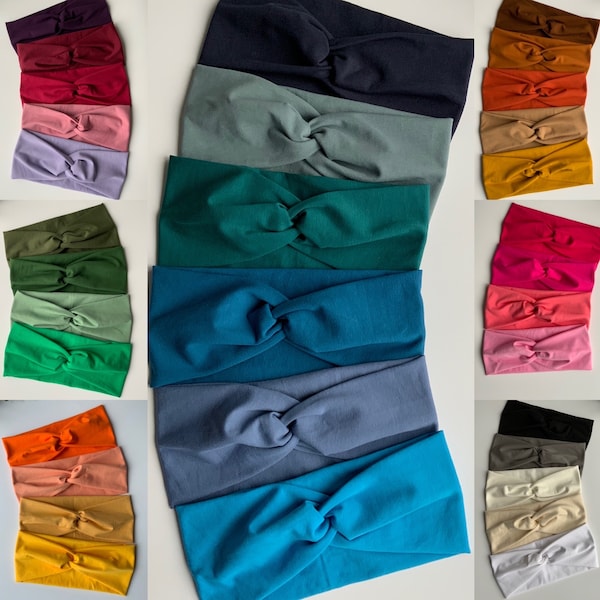 Headbands UK, PLAIN colours Organic non Slip Headband, Soft 100% Cotton Jersey fabric in 33 colours, Hair Accessories, Ladies Headbands, UK