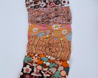 Cotton Jersey Twist Headband | Boho Floral Stretch Hairband | Orange print