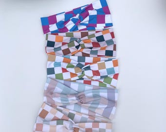 Cotton Jersey Print Headband | Twist Knot | Soft Stretch Hairband | Chequered Headband | Gifts for Her