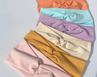 Pastel Organic Cotton Jersey Twist Knot Headband | Soft Stretch Boho Hair Accessory
