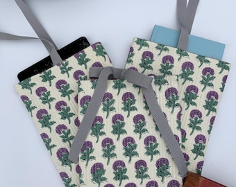 Quilted Book Sleeve | Floral Thistle Print Padded Cover | Tablet Case | Gift for Book Lovers