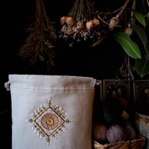 Embroidered large knitting project bag/crochet bag/ yarn bag/ gift for knitter/ gift for mother