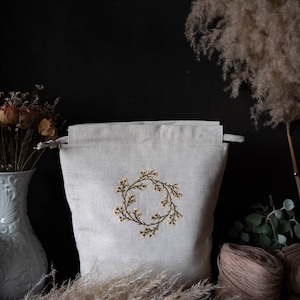 Embroidered large knitting project bag/crochet bag/ yarn bag/ gift for knitter/ gift for mother