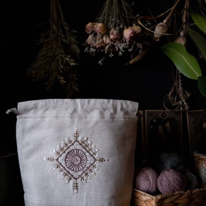 Embroidered large knitting project bag/crochet bag/ yarn bag/ gift for knitter/ gift for mother